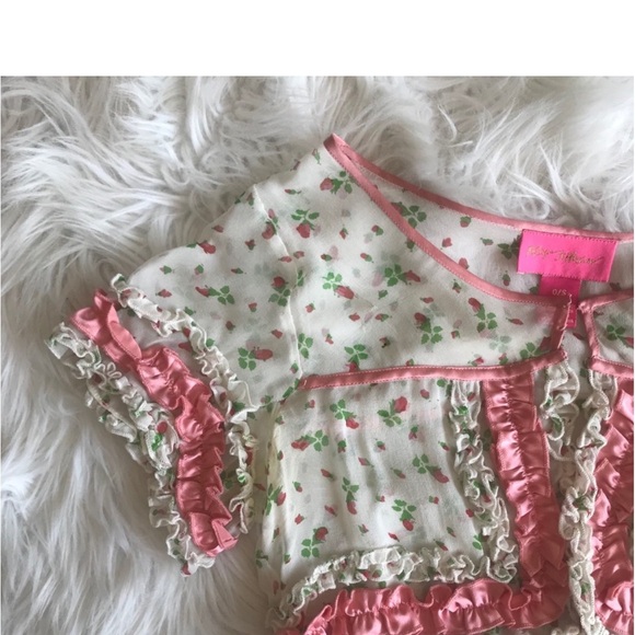 BETSEY JOHNSON SATIN PINK & WHITE FLORAL SHEER CROPPED BOLERO - Picture 5 of 13